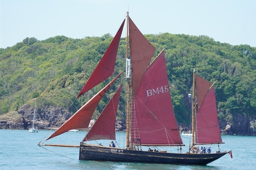 Old Brixham Trawler with red sails in the Brixham Heritage Sailing Regatta