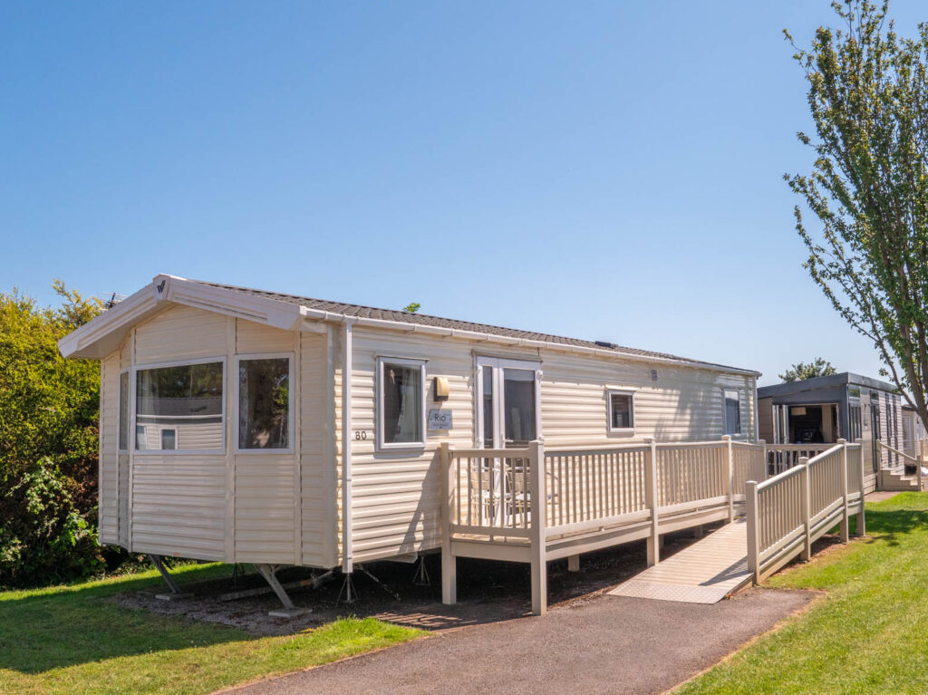 Accessible Caravans in Devon. Disabled Holidays. Caravan with access ramp and bed hoist.