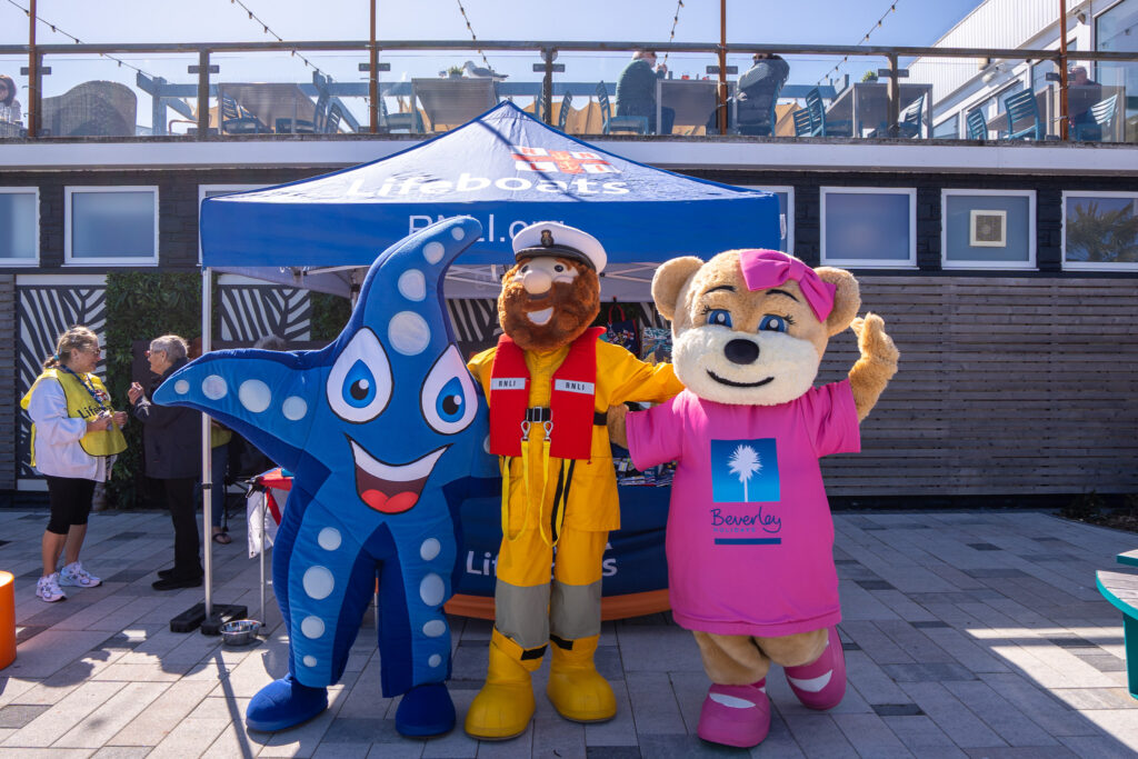 Stormy Sam, RMLI mascot with Beverley Bear and Sandy Starfish