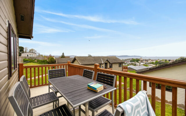 Select Hot Tub Lodge decking with sea view