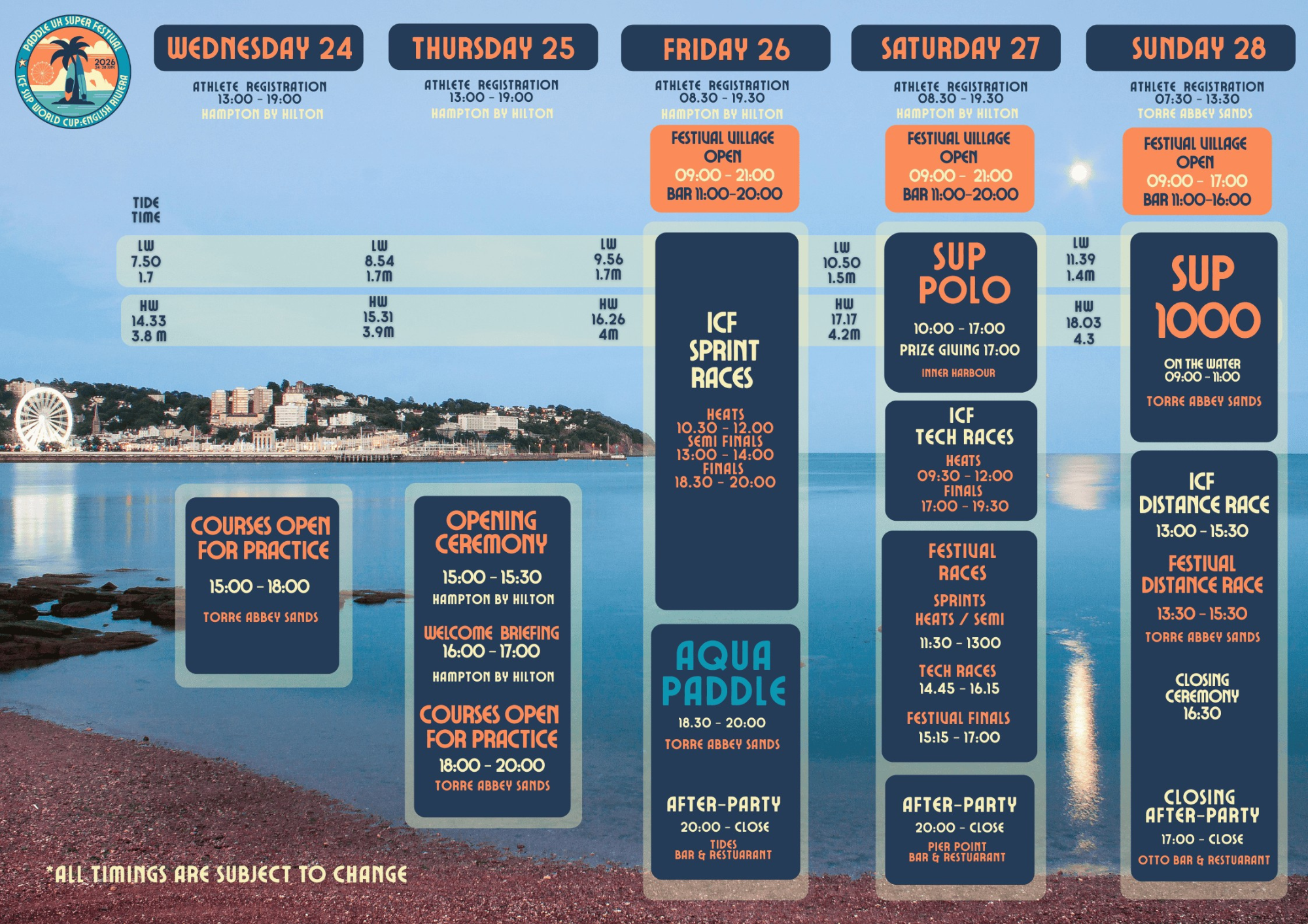 Paddle UK Super Festival Schedule 2026. Stand Up Paddle Board world cup agenda.