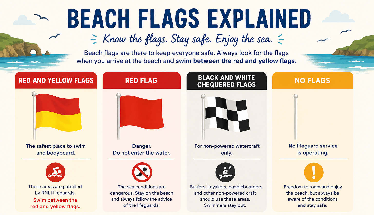Infographic showing what the beach flags mean for beach safety