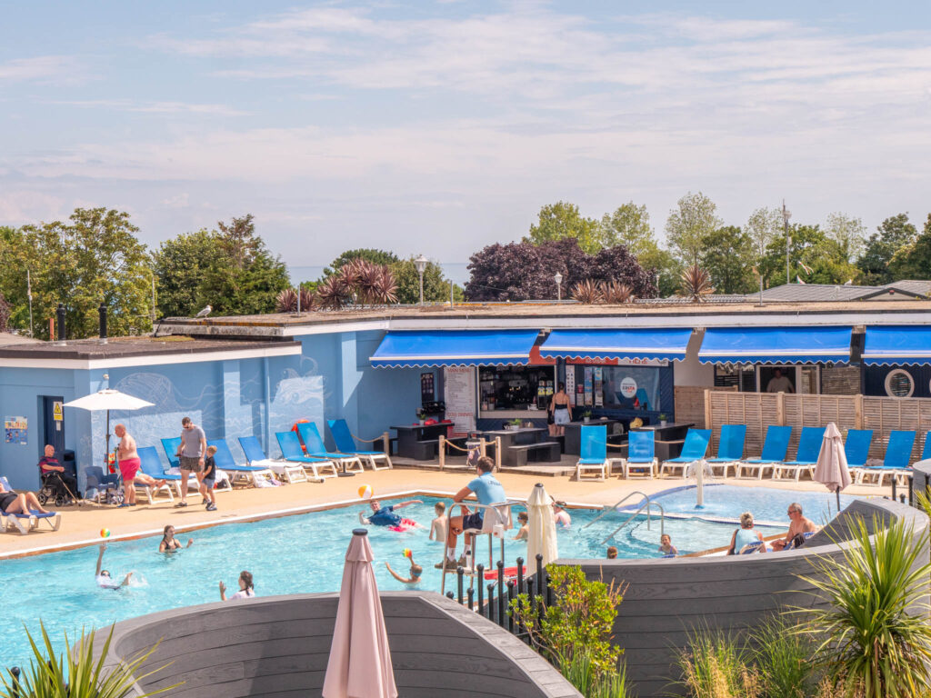 Outdoor swimming pool with lifeguard